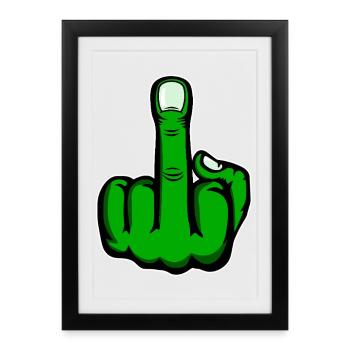 Mittelfinger Stinkefinger Fuck You Design Grün - Gerahmtes Poster (27 × 37 cm) - Schwarz - Vorne