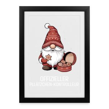 Weihnachtsgnom mit Plätzchen - Gerahmtes Poster (27 × 37 cm) - Schwarz - Vorne