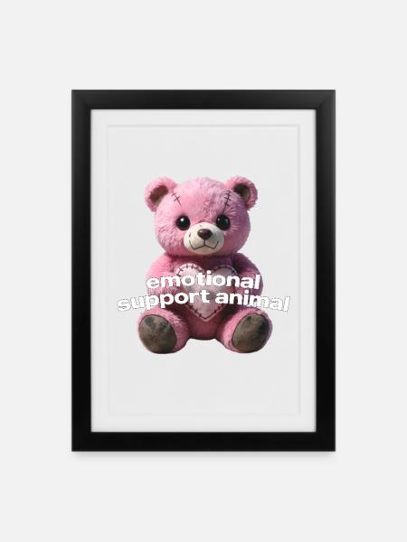 Zärtlicher rosa Bär mit Herz - Gerahmtes Poster (27 × 37 cm) - Schwarz