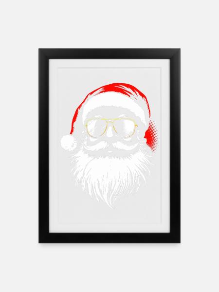 Cooler Santa  Claus, Nikolaus, Weihnachtsmann - Gerahmtes Poster (27 × 37 cm) - Schwarz