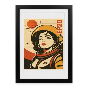 Astronaut Retro Space Comic - Affiche encadrée (27 × 37 cm) - noir - Devant