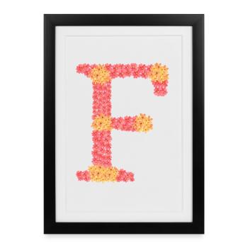 Votre initial « F » avec des fleurs - Affiche encadrée (27 × 37 cm) - noir - Devant