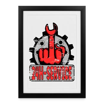 Mittelfinger Stinkerfinger 24h Service Design Rot - Gerahmtes Poster (27 × 37 cm) - Schwarz - Vorne