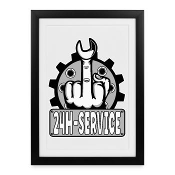 Mittelfinger Stinkerfinger 24h Service Design Grau - Gerahmtes Poster (27 × 37 cm) - Schwarz - Vorne