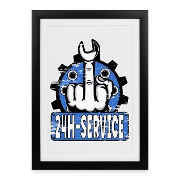 Majeur Doigt Puant 24h Service Design Bleu - Affiche encadrée (27 × 37 cm) - noir - Devant