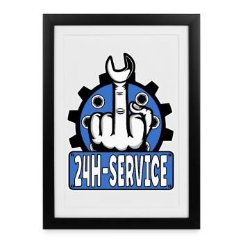 Middle Finger Stinky Finger 24h Service Design Blue - Framed poster (27 × 37 cm) - black - Front