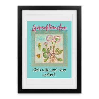 Imprimé de fleurs sauvages en marguerite - Affiche encadrée (27 × 37 cm) - noir - Devant