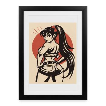 Pin-up d’une combattante - Affiche encadrée (27 × 37 cm) - noir - Devant