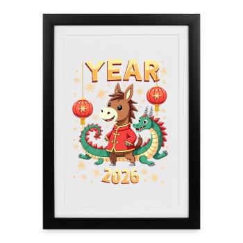 Nouvel An chinois du cheval 2026 - Affiche encadrée (27 × 37 cm) - noir - Devant