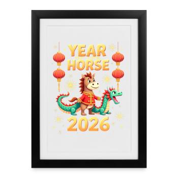 Nouvel An chinois du cheval 2026 - Affiche encadrée (27 × 37 cm) - noir - Devant
