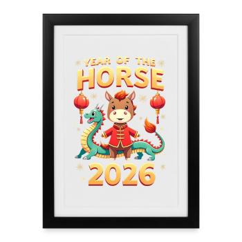 Nouvel An chinois du cheval 2026 - Affiche encadrée (27 × 37 cm) - noir - Devant