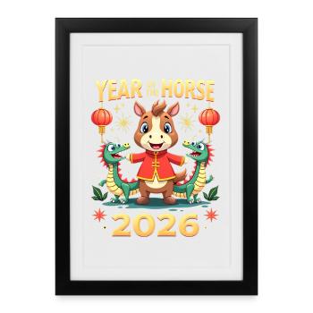 Nouvel An chinois du cheval 2026 - Affiche encadrée (27 × 37 cm) - noir - Devant