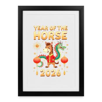 Nouvel An chinois du cheval 2026 - Affiche encadrée (27 × 37 cm) - noir - Devant