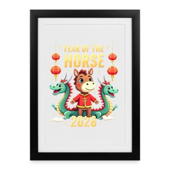 Nouvel An chinois du cheval 2026 - Affiche encadrée (27 × 37 cm) - noir - Devant