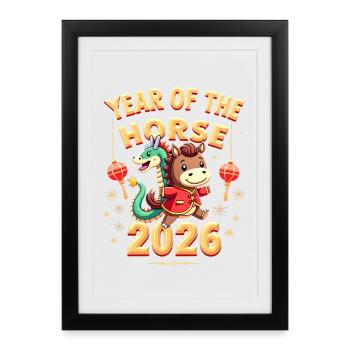 Nouvel An chinois du cheval 2026 - Affiche encadrée (27 × 37 cm) - noir - Devant