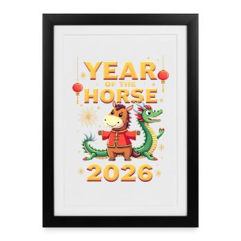 Nouvel An chinois du cheval 2026 - Affiche encadrée (27 × 37 cm) - noir - Devant