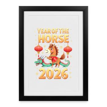 Nouvel An chinois du cheval 2026 - Affiche encadrée (27 × 37 cm) - noir - Devant