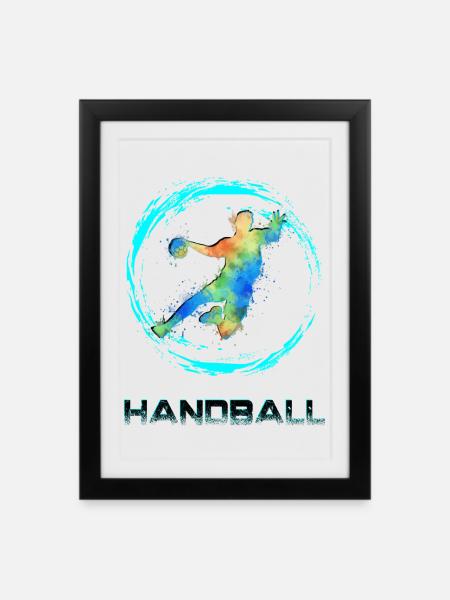 Handball Sprungrbener - Affiche encadrée (27 × 37 cm) - noir