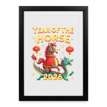 Nouvel An chinois du cheval 2026 - Affiche encadrée (27 × 37 cm) - noir - Devant