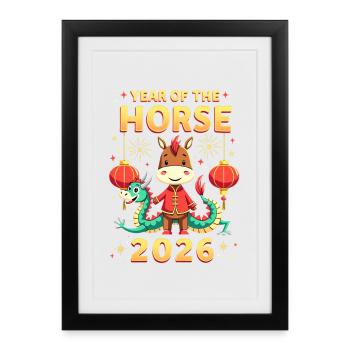 Nouvel An chinois du cheval 2026 - Affiche encadrée (27 × 37 cm) - noir - Devant