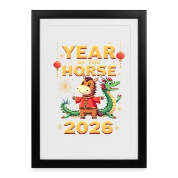 Nouvel An chinois du cheval 2026 - Affiche encadrée (27 × 37 cm) - noir - Devant