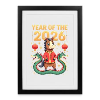 Nouvel An chinois du cheval 2026 - Affiche encadrée (27 × 37 cm) - noir - Devant