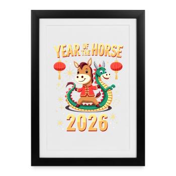 Nouvel An chinois du cheval 2026 - Affiche encadrée (27 × 37 cm) - noir - Devant