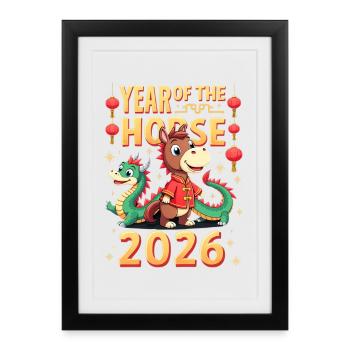 Nouvel An chinois du cheval 2026 - Affiche encadrée (27 × 37 cm) - noir - Devant