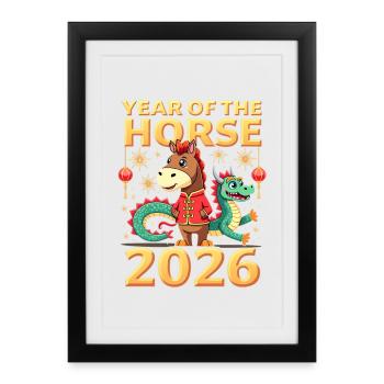 Nouvel An chinois du cheval 2026 - Affiche encadrée (27 × 37 cm) - noir - Devant