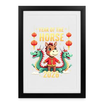 Nouvel An chinois du cheval 2026 - Affiche encadrée (27 × 37 cm) - noir - Devant