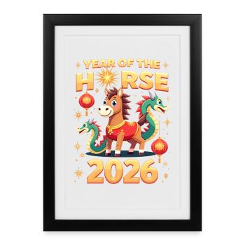 Nouvel An chinois du cheval 2026 - Affiche encadrée (27 × 37 cm) - noir - Devant
