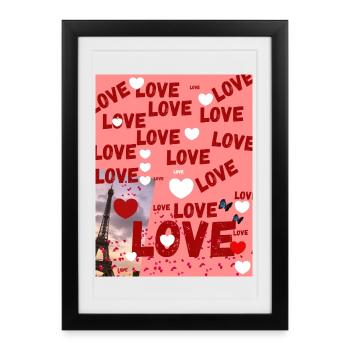Paris and Love: Typographic Love Collage - Framed poster (27 × 37 cm) - black - Front