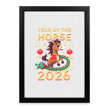 Nouvel An chinois du cheval 2026 - Affiche encadrée (27 × 37 cm) - noir - Devant