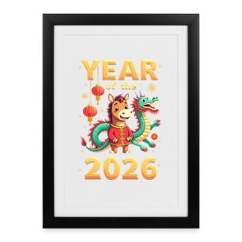 Nouvel An chinois du cheval 2026 - Affiche encadrée (27 × 37 cm) - noir - Devant