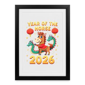Nouvel An chinois du cheval 2026 - Affiche encadrée (27 × 37 cm) - noir - Devant