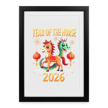 Nouvel An chinois du cheval 2026 - Affiche encadrée (27 × 37 cm) - noir - Devant