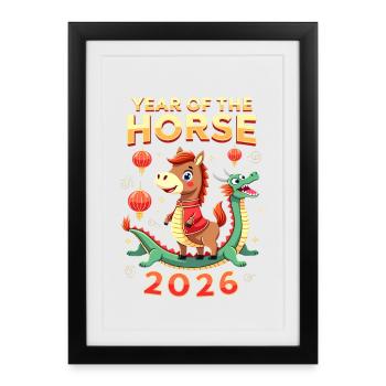 Nouvel An chinois du cheval 2026 - Affiche encadrée (27 × 37 cm) - noir - Devant