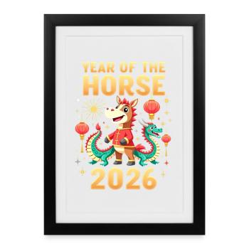 Nouvel An chinois du cheval 2026 - Affiche encadrée (27 × 37 cm) - noir - Devant