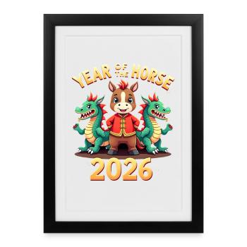 Nouvel An chinois du cheval 2026 - Affiche encadrée (27 × 37 cm) - noir - Devant