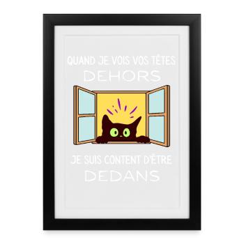 Chat curieux qui regarde dehors - Affiche encadrée (27 × 37 cm) - noir - Devant