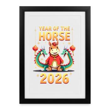 Nouvel An chinois du cheval 2026 - Affiche encadrée (27 × 37 cm) - noir - Devant