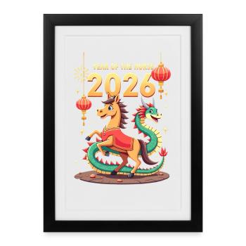 Nouvel An chinois du cheval 2026 - Affiche encadrée (27 × 37 cm) - noir - Devant