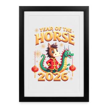 Nouvel An chinois du cheval 2026 - Affiche encadrée (27 × 37 cm) - noir - Devant