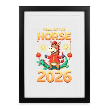 Nouvel An chinois du cheval 2026 - Affiche encadrée (27 × 37 cm) - noir - Devant
