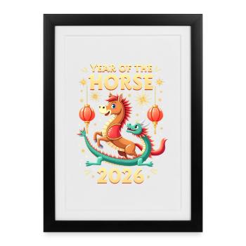 Nouvel An chinois du cheval 2026 - Affiche encadrée (27 × 37 cm) - noir - Devant