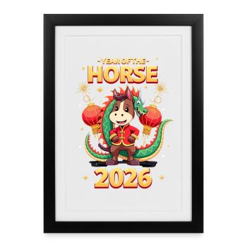 Nouvel An chinois du cheval 2026 - Affiche encadrée (27 × 37 cm) - noir - Devant