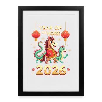 Nouvel An chinois du cheval 2026 - Affiche encadrée (27 × 37 cm) - noir - Devant
