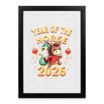 Nouvel An chinois du cheval 2026 - Affiche encadrée (27 × 37 cm) - noir - Devant