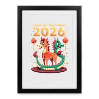 Nouvel An chinois du cheval 2026 - Affiche encadrée (27 × 37 cm) - noir - Devant