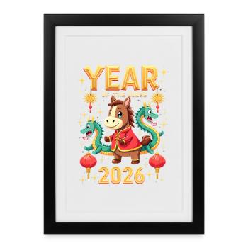 Nouvel An chinois du cheval 2026 - Affiche encadrée (27 × 37 cm) - noir - Devant